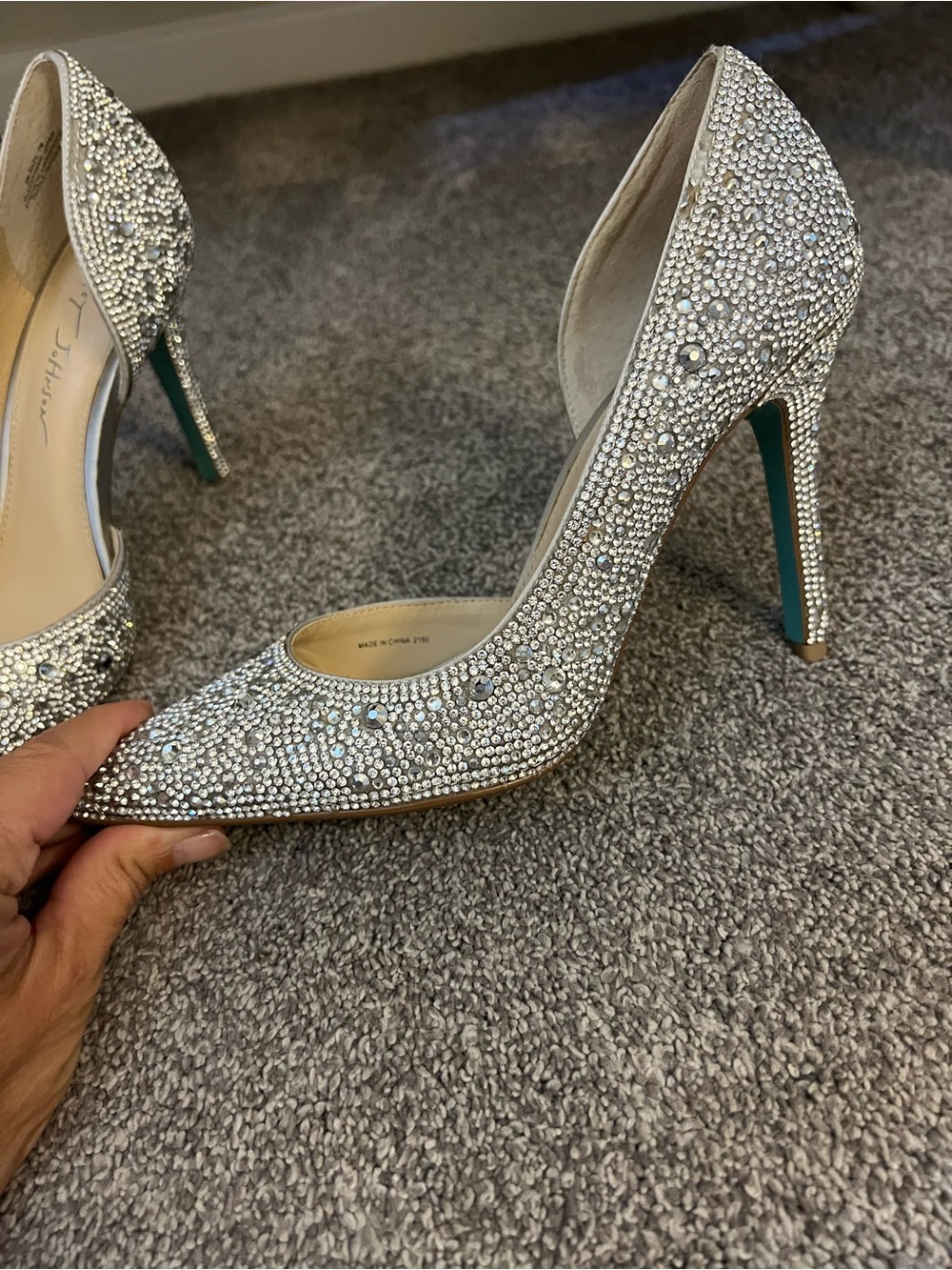 Betsey Johnson Silver Crystal Pointed Toe High Heels - Picture 2 of 5